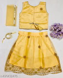 Embroidered net kid's lehenga choli in ethnic wear, Indian origin, premium quality with sleeveless top and matching net dupatta for 9-24 months sizes