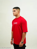 Red oversized cotton lycra T-shirt with 3D printed wings, ideal for casual wear and gym attire