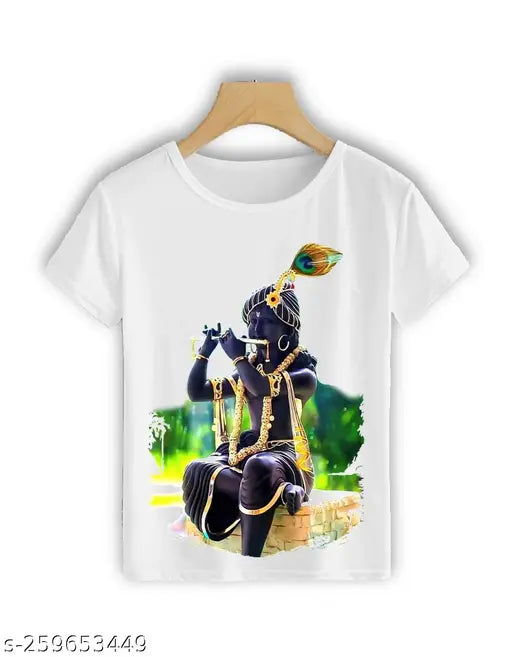 Polyester Sree Ram T-Shirt, Indian-made Lord Krishna & Hanuman print design on short sleeves, M, L, XL, XXL sizes