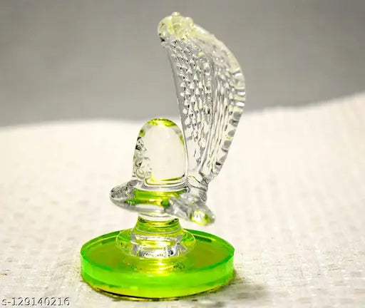 Crystal Sphatik Shivling idol with Naag for home temple pooja, intricate Indian crystal Shivalingam for puja