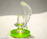 Crystal Sphatik Shivling idol with Naag for home temple pooja, intricate Indian crystal Shivalingam for puja