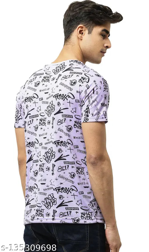 Cotton blend half sleeve overall printed T-shirt for men, stylish Indian fashion wear with short sleeves and a printed pattern