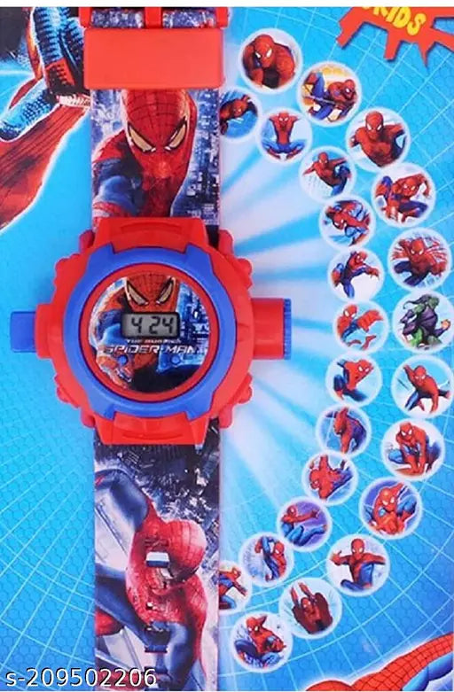 24 Images Unisex Kids Spider PVC Rubber Plastic Digital Wrist Projector Watch with Spiderman Unique Projector Digital Toy Watch for Kids - Good Return Gift