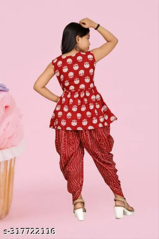 Stylish rayon kurta set with net dupatta and salwar, sleeveless printed design for girls aged 4-14 years (bust size 34m, waist size 32m, duppatta length 1.75m), made in India