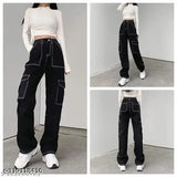 Black denim, straight fit, women's jeans