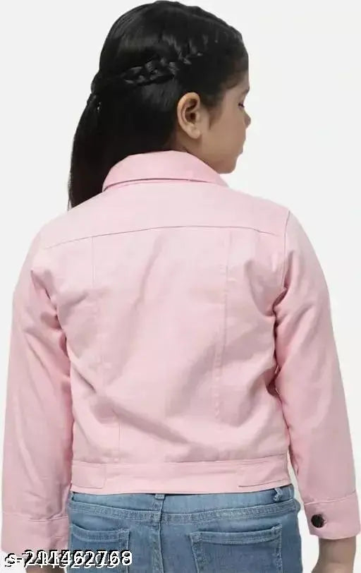 Pink denim jacket with long sleeves, suitable for kids