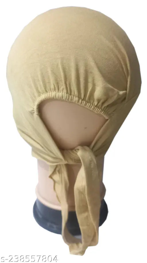 Tan cotton hijab cap with elastic inner cap, plain pure design, under scarf combo