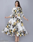 White, yellow floral embroidery, formal women's dress