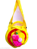 Soft, colorful canvas sling bag with flower designs and a cartoon theme