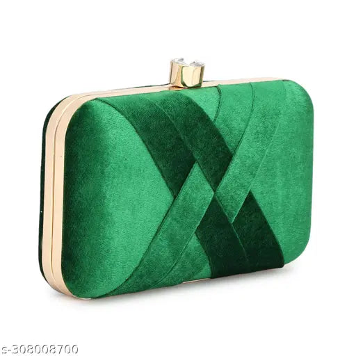 Green velvet clutch, gold accents