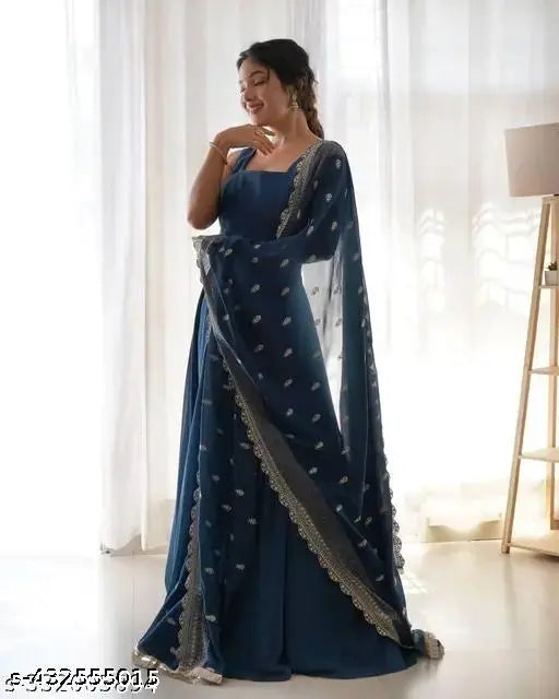 Georgette sleeveless fancy classic retro women gown, solid net, available in sizes S-XXL, made in India