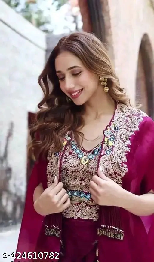Silk blouse with full embroidery, heavy georgette material, western pattern
