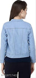 Women's long-sleeve plain denim jacket, solid style with XL size (bust 42in, length 20in, waist 23in, hip 32in, shoulder 19in), made in India