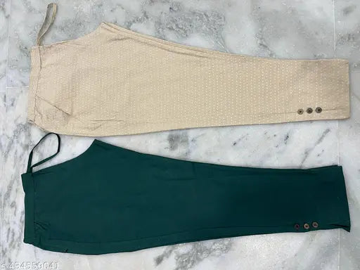 Cream and black women's slim fit trouser with elastic waistband