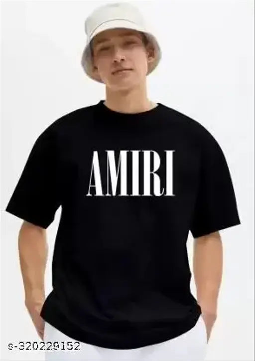 Stylish cotton blend three-quarter sleeve printed t-shirt, men's oversized tee on hanger, India origin