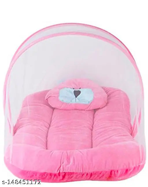 Pink cotton venton fibre kid's washable mosquito net (Pink bed box), ideal for mild winter. Breathable clear view mesh, lightweight, easy to clean