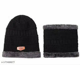 Woolen cap and neck muff combo pack (2 pairs, fur-lined), trendy winter protection for men, women, boys, girls