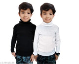 Two wool highneck sweaters in solid colors, suitable for children's fashion