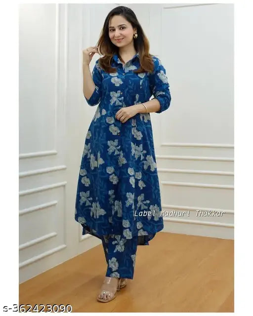 Cotton Aishani Kurta set with printed net pants, single size available in S, M, L, XL, XXL from India