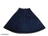 Stretchable knee-length blue denim skirt, Western jeans style for women - trendy casual wear