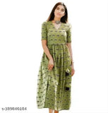 Green cotton long dress with button closure