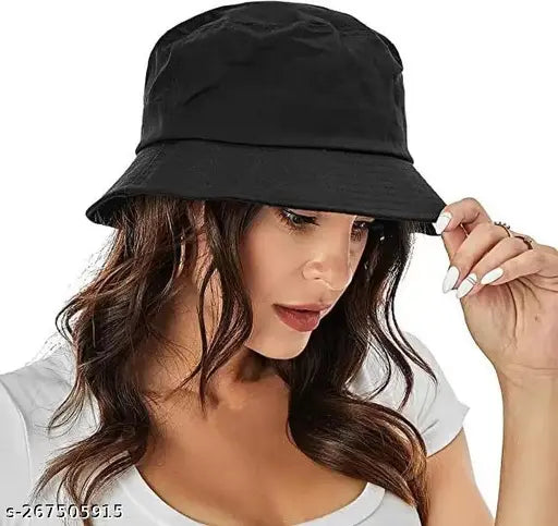 Black bucket hat with wide brim