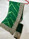 Vivid green and gold heavy georgette saree, lehariya pattern with matching blouse for women's formal wear