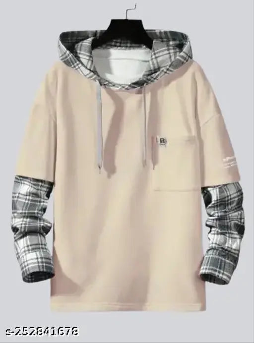 Yellow cotton checked full sleeve casual T-shirt for men by AVEJO, ideal for jeans or trousers