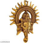 Gold-toned White Metal Ganesh Wall Hanging Statue, 23x20x5 cm - Vastu decor for prosperity, power, and good luck