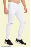 RusticBlooms men's white denim skinny jeans with knee slits, comfortable fit for casual wear (size 26/28/30/32)