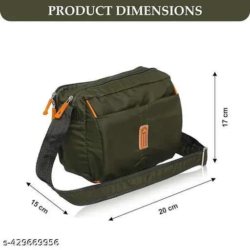 Slim shoulder sling bag, multi-purpose cross body, one side, black with orange accents