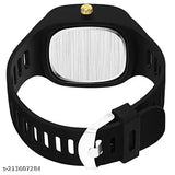 Square analog watch with smart features, for boys, black and gold color