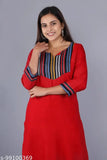 Red striped rayon kurta with palazzo pants, three-quarter sleeves - new Indian designer fashion