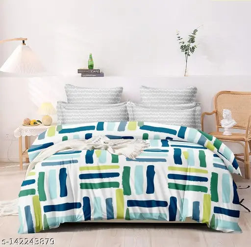 Festive New Marino Glace Cotton double bedsheets with geometric print, ideal for summer adult use, size 228x228 cm