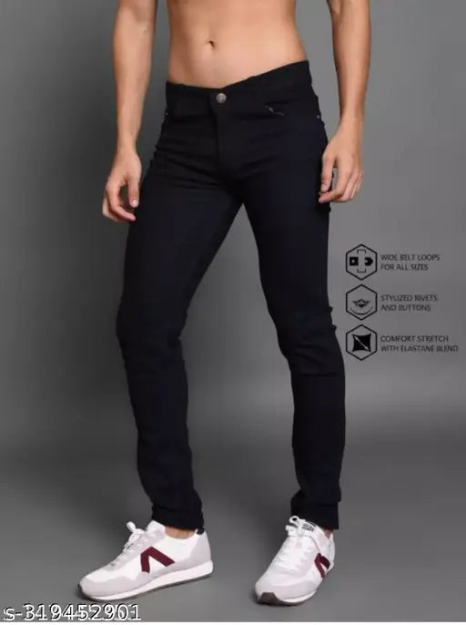 Black denim jeans for boys, trendy five-pocket style, correct size, India origin