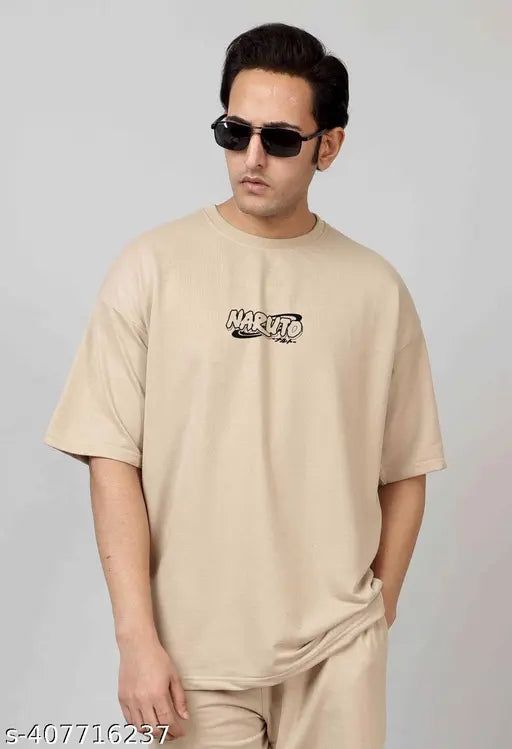 Classy Naruto printed oversized cotton T-Shirt for men, loose fit, baggy style, anime graphic print, available in multiple colors
