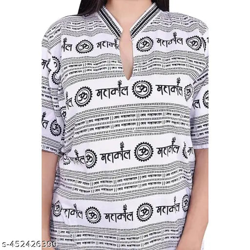 OM printed cotton kurta, short sleeves with MAHAKAAL design, Indian traditional women's clothing