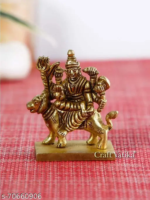 Brass Durga Maa Statue, handcrafted Indian God Idol for puja decor and gifting, 5cm x 6.5cm x 2.5cm, exquisite quality
