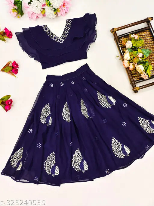Vihat Fashion floral Georgette baby lehenga for party wear, short sleeves, ready-to-wear 2023