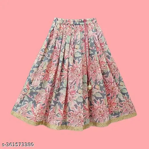 Polyester printed floral lehenga choli for kids, sleeveless and vibrant, popular traditional Indian wear for young girls