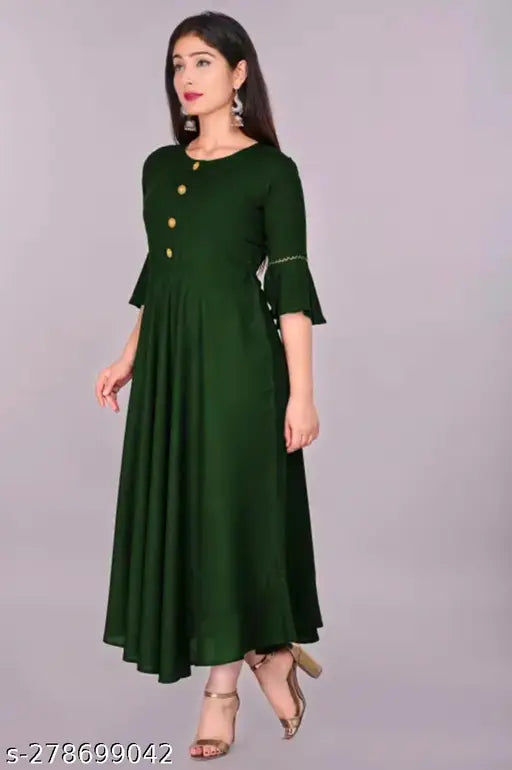 Green Rayon Anarkali Kurta Kurtis for Women's & Girls - Fit, flared, and stylish traditional Indian wear