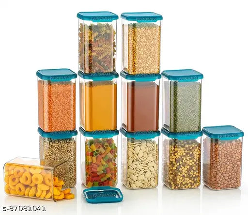 Air tight plastic containers with seagreen color and capacity of 1100ml, set of 12