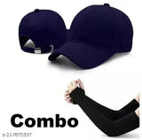 Cotton baseball cap and gloves set, solid color for men and women in onesize. Made in India