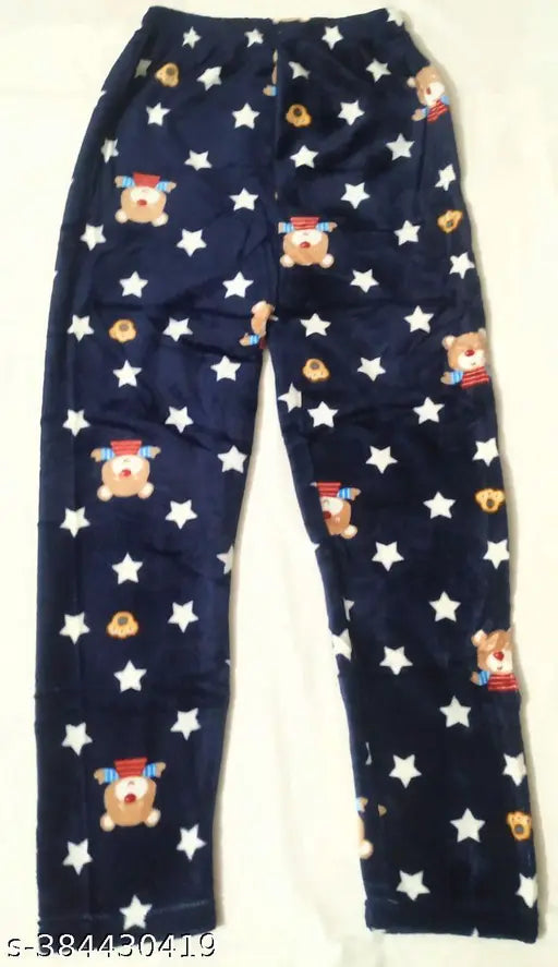 Girls' winter soft fleece pyjama pants with stars and moons pattern, waist sizes from 28 to 34