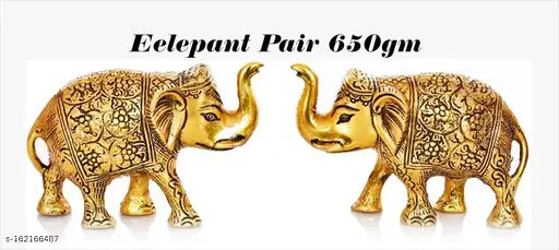 Golden metal elephant statue set of 2, home office decoration, gift item