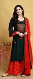 Dark red embroidered dupatta set with matching blouse