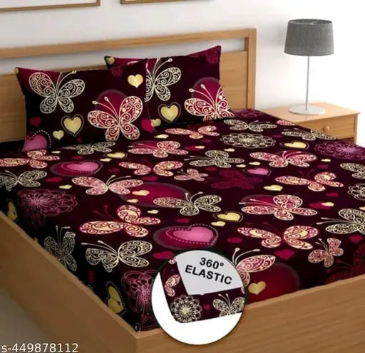 White cotton, superfine floral fitted double bedsheet with 2 pillow covers, ideal for adult summer use. Made in India