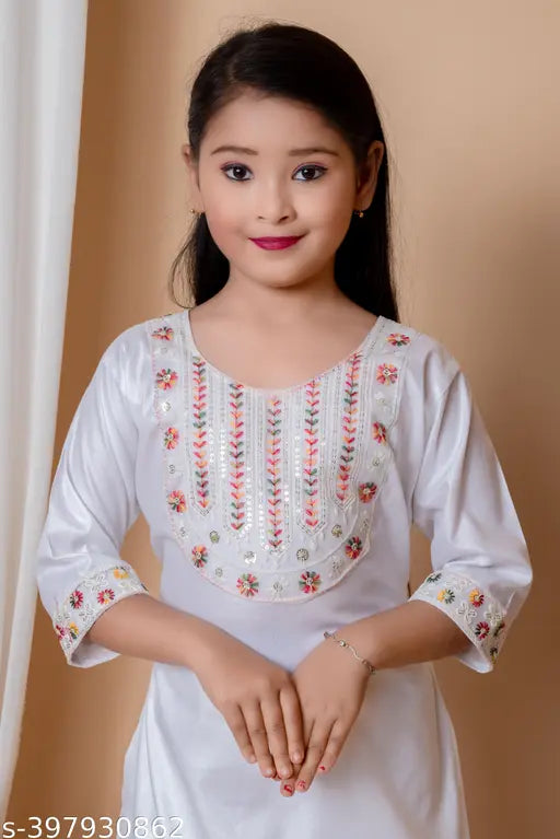 Embroidered rayon ethnic kurta palazzo set with dupatta for girls, Holi special in 2-6 years sizes. Handcrafted in India