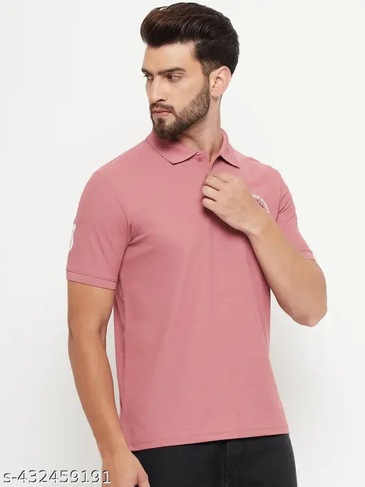 Mens half sleeve cotton blend polo t-shirt, solid pattern with logo on chest, suitable for casual wear [L: 42in/28in, XL: 44in/29in, XXL: 46in/29.5in]