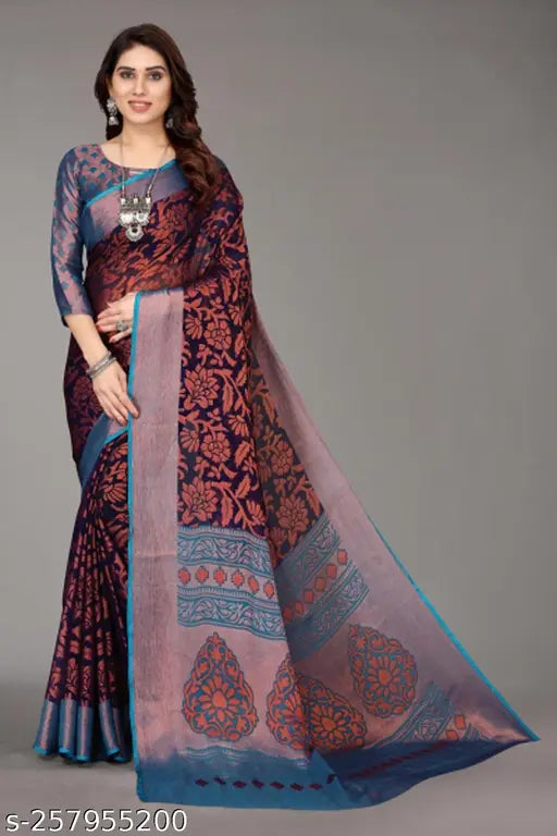 Brasso Chiffon printed 6.3 saree with running blouse, Indian free-size chiffon saree in net pattern